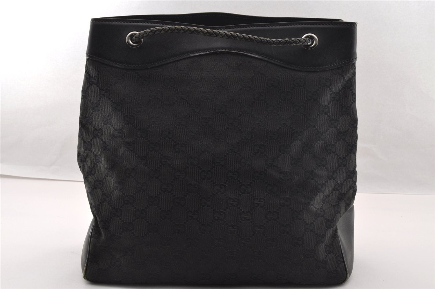 Authentic GUCCI Vintage Shoulder Tote Bag GG Canvas Leather 109141 Black 2864I