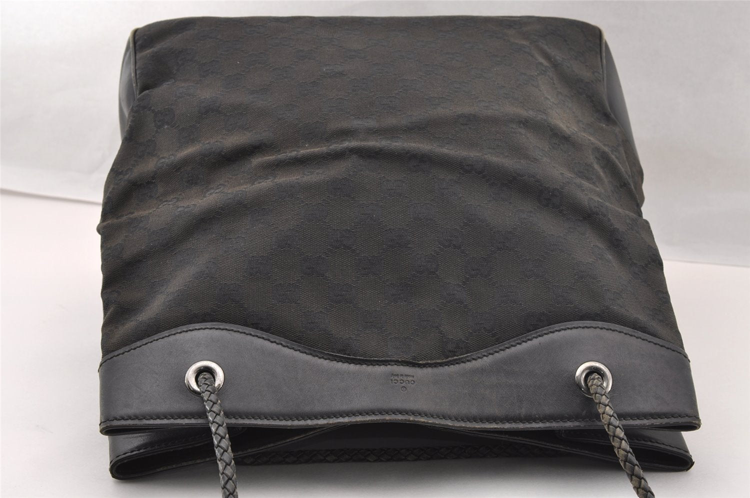 Authentic GUCCI Vintage Shoulder Tote Bag GG Canvas Leather 109141 Black 2864I