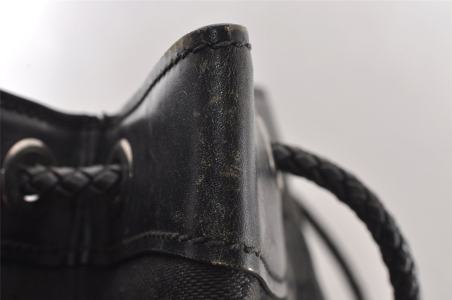 Authentic GUCCI Vintage Shoulder Tote Bag GG Canvas Leather 109141 Black 2864I