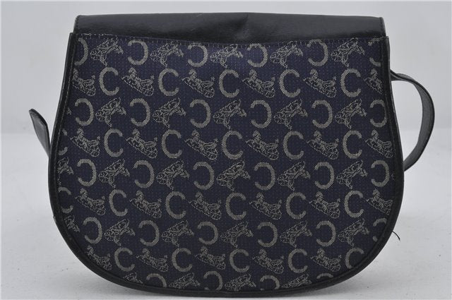 Authentic CELINE C Macadam Blason Shoulder Bag Canvas Leather Navy Blue 2867E