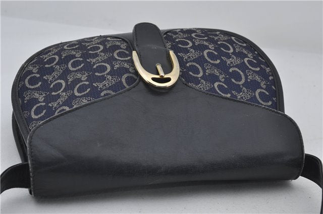 Authentic CELINE C Macadam Blason Shoulder Bag Canvas Leather Navy Blue 2867E