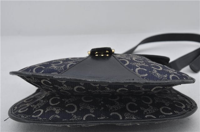 Authentic CELINE C Macadam Blason Shoulder Bag Canvas Leather Navy Blue 2867E