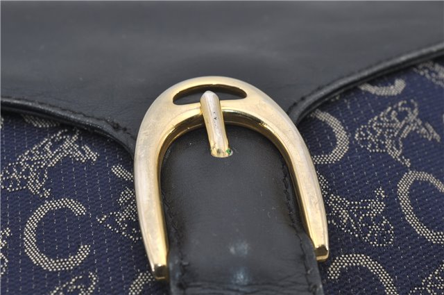 Authentic CELINE C Macadam Blason Shoulder Bag Canvas Leather Navy Blue 2867E