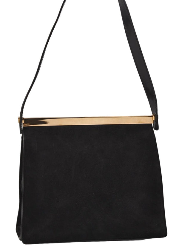 Authentic GUCCI Vintage Shoulder Hand Bag Purse Suede Leather Black 2871E