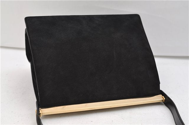 Authentic GUCCI Vintage Shoulder Hand Bag Purse Suede Leather Black 2871E