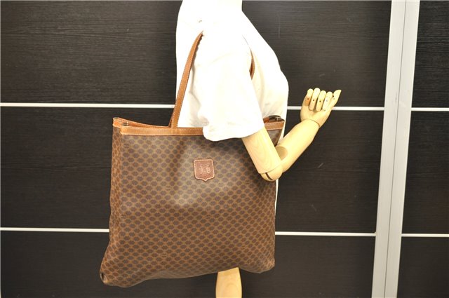 Authentic CELINE Macadam Blason Shoulder Tote Bag PVC Leather Brown 2872E