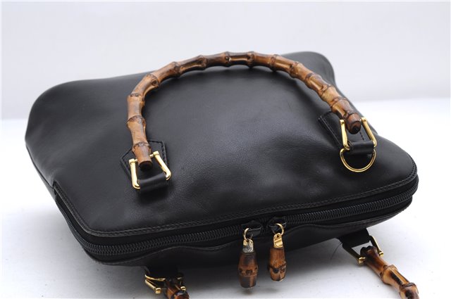 Authentic GUCCI Bamboo Vintage 2way Hand Shoulder Bag Leather Black Junk 2873E
