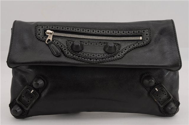 Authentic BALENCIAGA Giant Envelope Clutch Bag Purse Leather 204534 Black 2873F