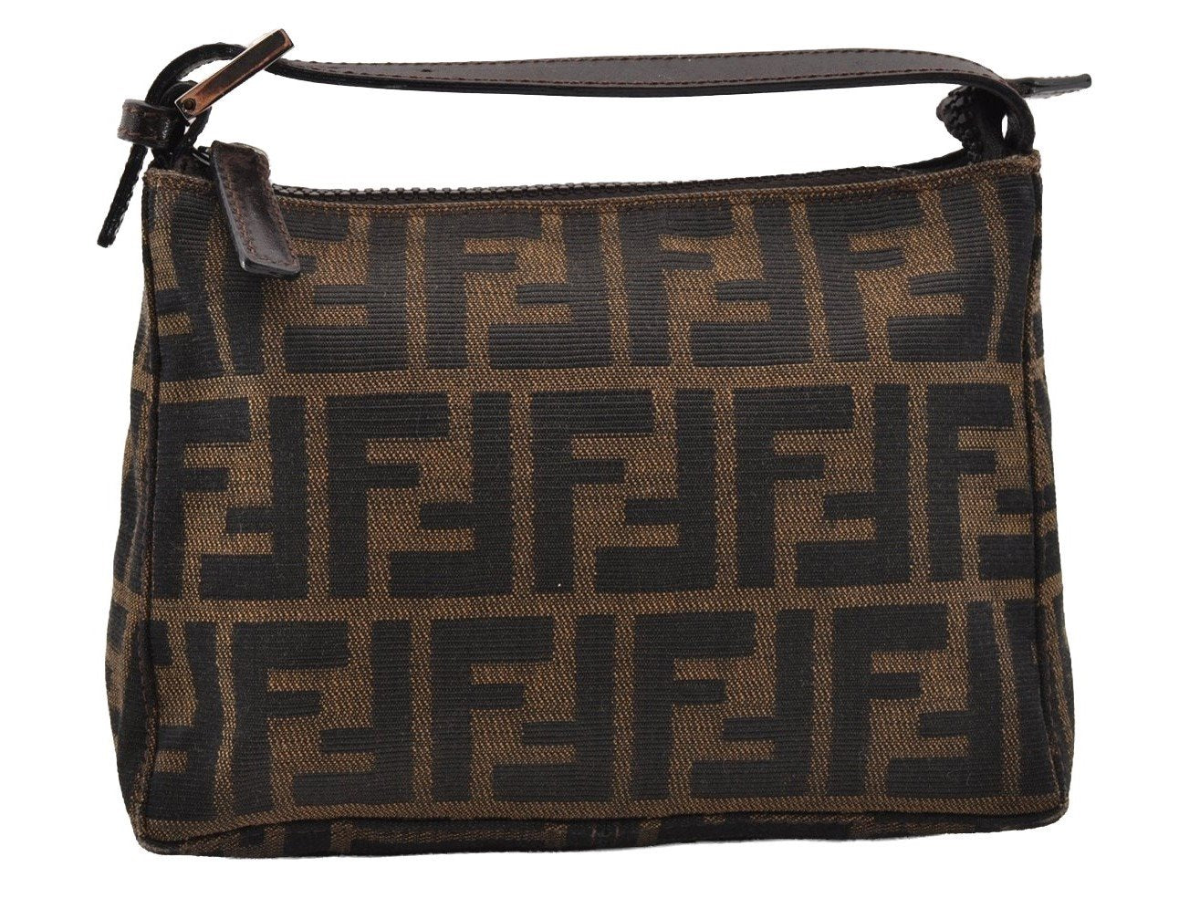 Authentic FENDI Vintage Zucca Hand Bag Purse Canvas Leather Brown 2873I