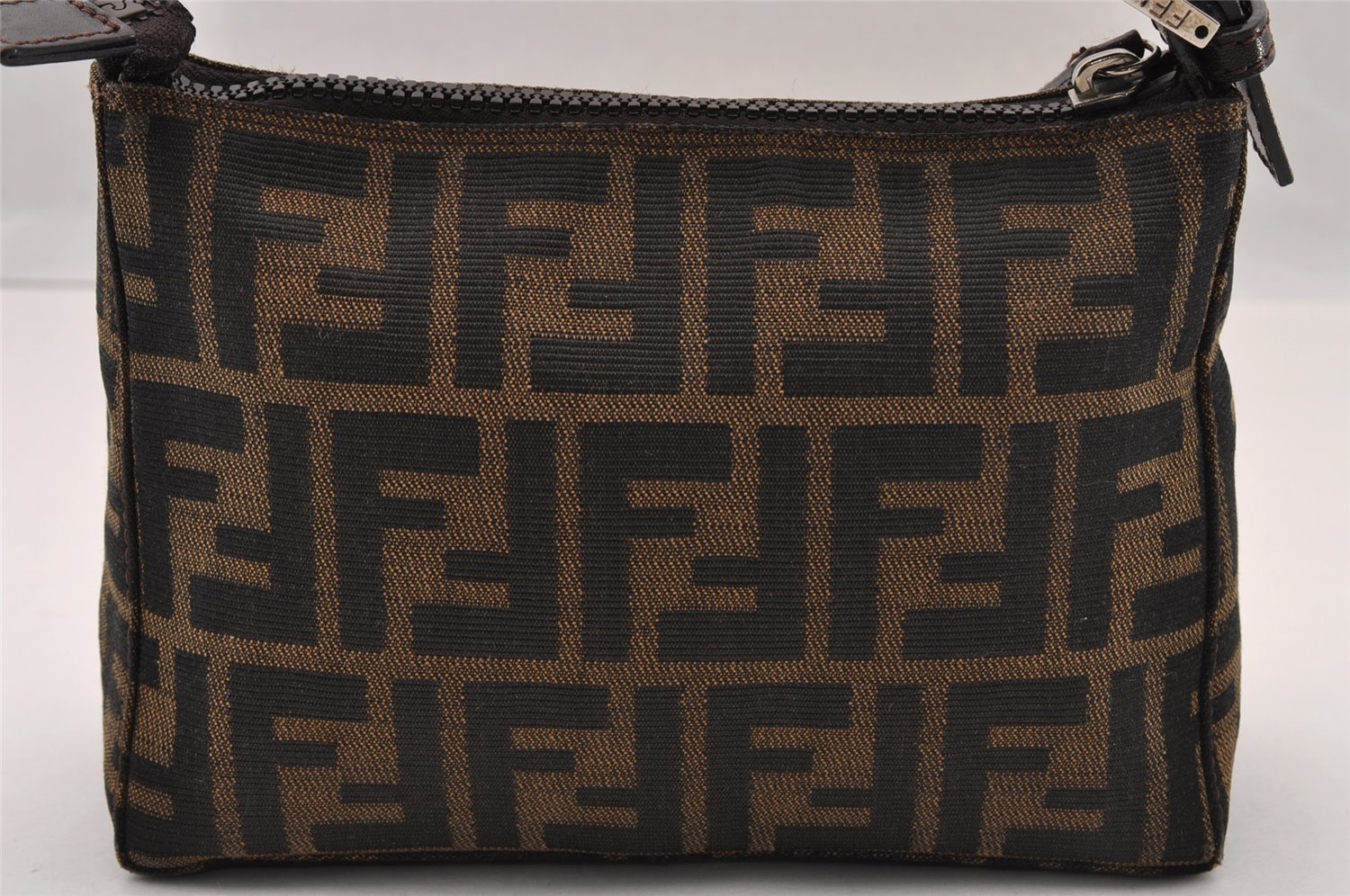 Authentic FENDI Vintage Zucca Hand Bag Purse Canvas Leather Brown 2873I