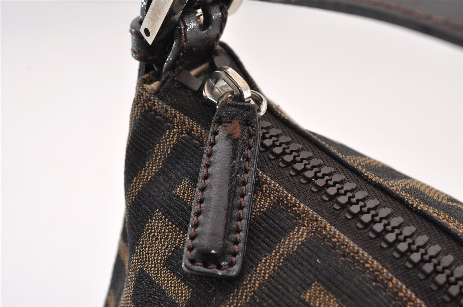Authentic FENDI Vintage Zucca Hand Bag Purse Canvas Leather Brown 2873I