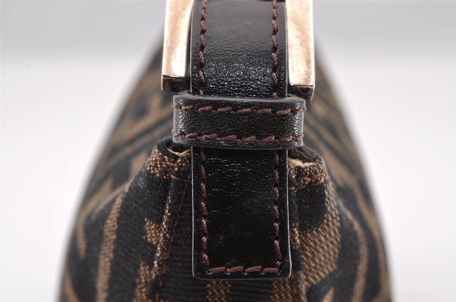 Authentic FENDI Vintage Zucca Hand Bag Purse Canvas Leather Brown 2873I