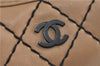 Authentic CHANEL Wild Stitch Matelasse Calf Skin Hand Boston Bag Beige CC 2874D