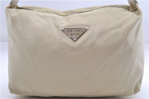 Authentic PRADA Nylon Tessuto Leather Shoulder Hand Bag Purse Ivory 2876E