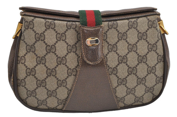 Authentic GUCCI Web Sherry Line Shoulder Bag GG PVC Leather Brown Junk 2876I