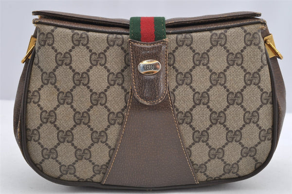 Authentic GUCCI Web Sherry Line Shoulder Bag GG PVC Leather Brown Junk 2876I