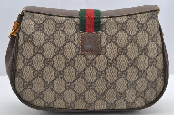 Authentic GUCCI Web Sherry Line Shoulder Bag GG PVC Leather Brown Junk 2876I