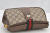 Authentic GUCCI Web Sherry Line Shoulder Bag GG PVC Leather Brown Junk 2876I