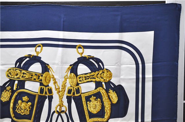 Authentic HERMES Carre 90 Scarf "BRIDES de GALA par" Silk Navy Box 2885E