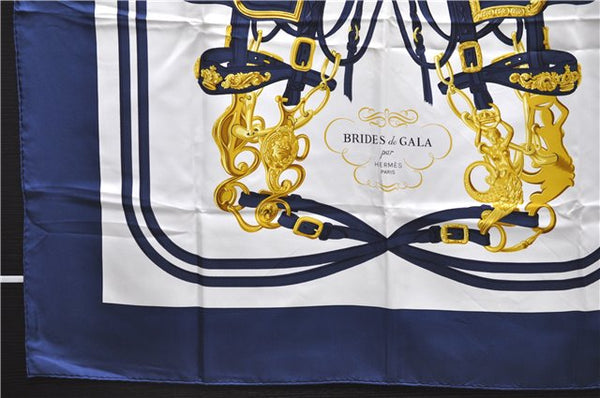 Authentic HERMES Carre 90 Scarf "BRIDES de GALA par" Silk Navy Box 2885E