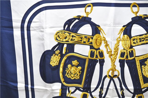 Authentic HERMES Carre 90 Scarf "BRIDES de GALA par" Silk Navy Box 2885E