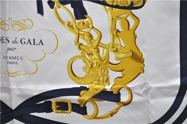 Authentic HERMES Carre 90 Scarf "BRIDES de GALA par" Silk Navy Box 2885E