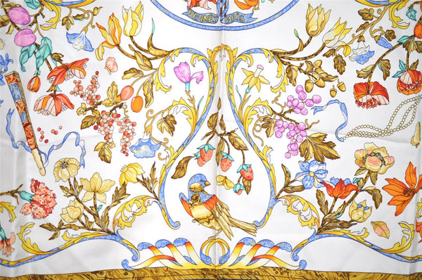 Authentic HERMES Carre 90 Scarf "PIERRES d' ORIENT et" Silk White 2885I