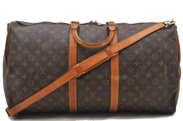 Auth Louis Vuitton Monogram Keepall Bandouliere 55 Boston Bag M41414 LV 2886D