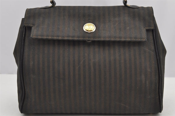 Authentic FENDI Pequin Shoulder Hand Bag Purse PVC Leather Brown Black 2886I