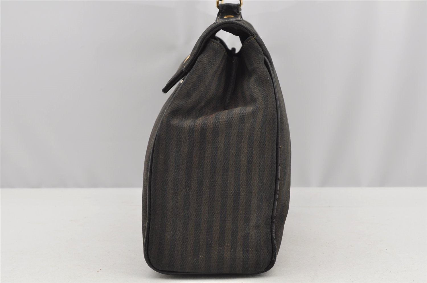 Authentic FENDI Pequin Shoulder Hand Bag Purse PVC Leather Brown Black 2886I