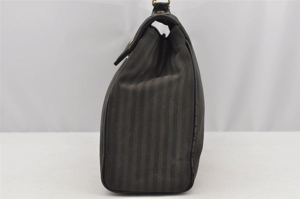 Authentic FENDI Pequin Shoulder Hand Bag Purse PVC Leather Brown Black 2886I