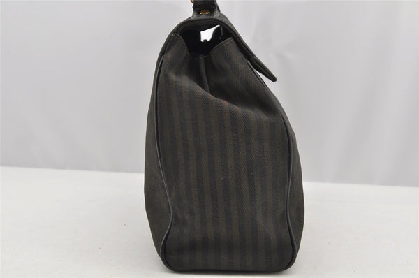 Authentic FENDI Pequin Shoulder Hand Bag Purse PVC Leather Brown Black 2886I