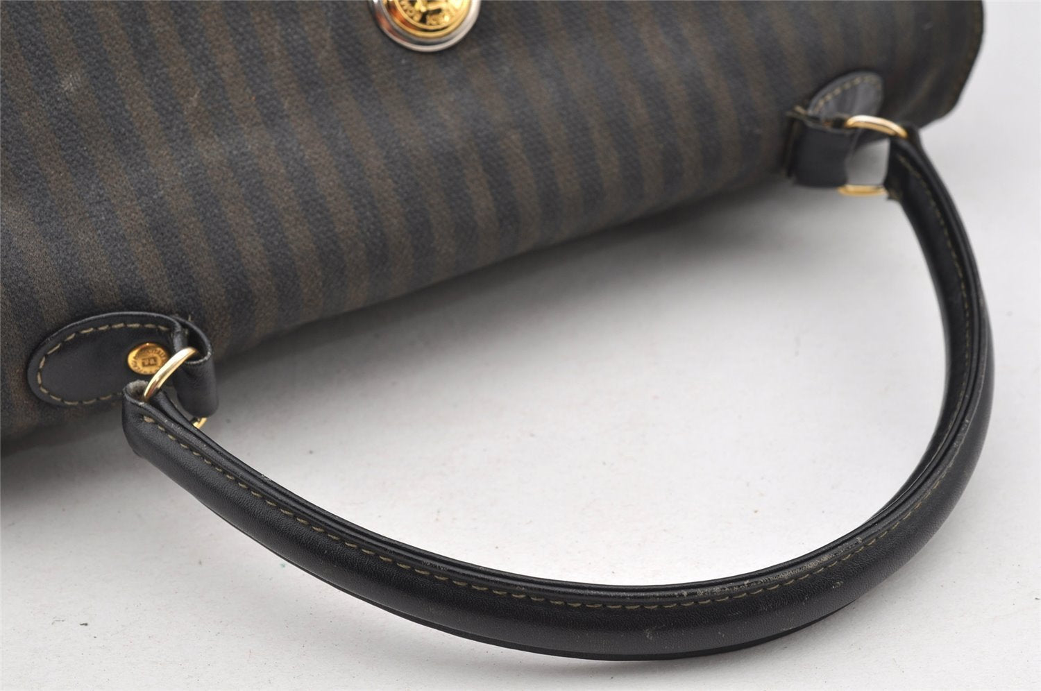 Authentic FENDI Pequin Shoulder Hand Bag Purse PVC Leather Brown Black 2886I