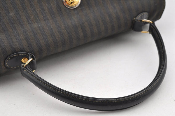 Authentic FENDI Pequin Shoulder Hand Bag Purse PVC Leather Brown Black 2886I