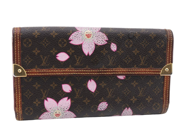 Louis Vuitton Monogram Cherry Blossom Porte Tresor International Brown 2888E