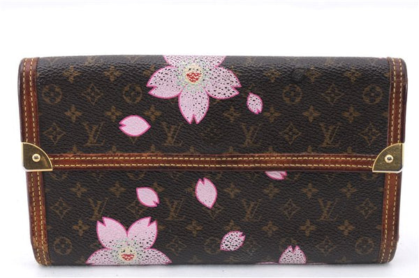 Louis Vuitton Monogram Cherry Blossom Porte Tresor International Brown 2888E