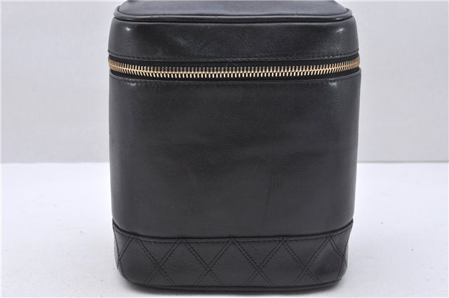 Authentic CHANEL Calf Bicolore CC Logo Vanity Hand Bag Case Black 2898D