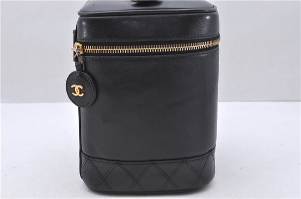 Authentic CHANEL Calf Bicolore CC Logo Vanity Hand Bag Case Black 2898D