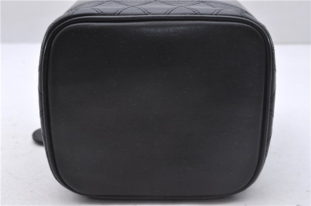 Authentic CHANEL Calf Bicolore CC Logo Vanity Hand Bag Case Black 2898D