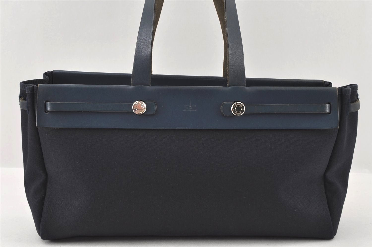 Authentic HERMES Her Bag Cabas GM & GM 2Way Tote Bag Canvas Navy Blue 2898I