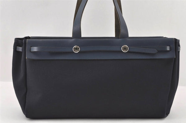 Authentic HERMES Her Bag Cabas GM & GM 2Way Tote Bag Canvas Navy Blue 2898I