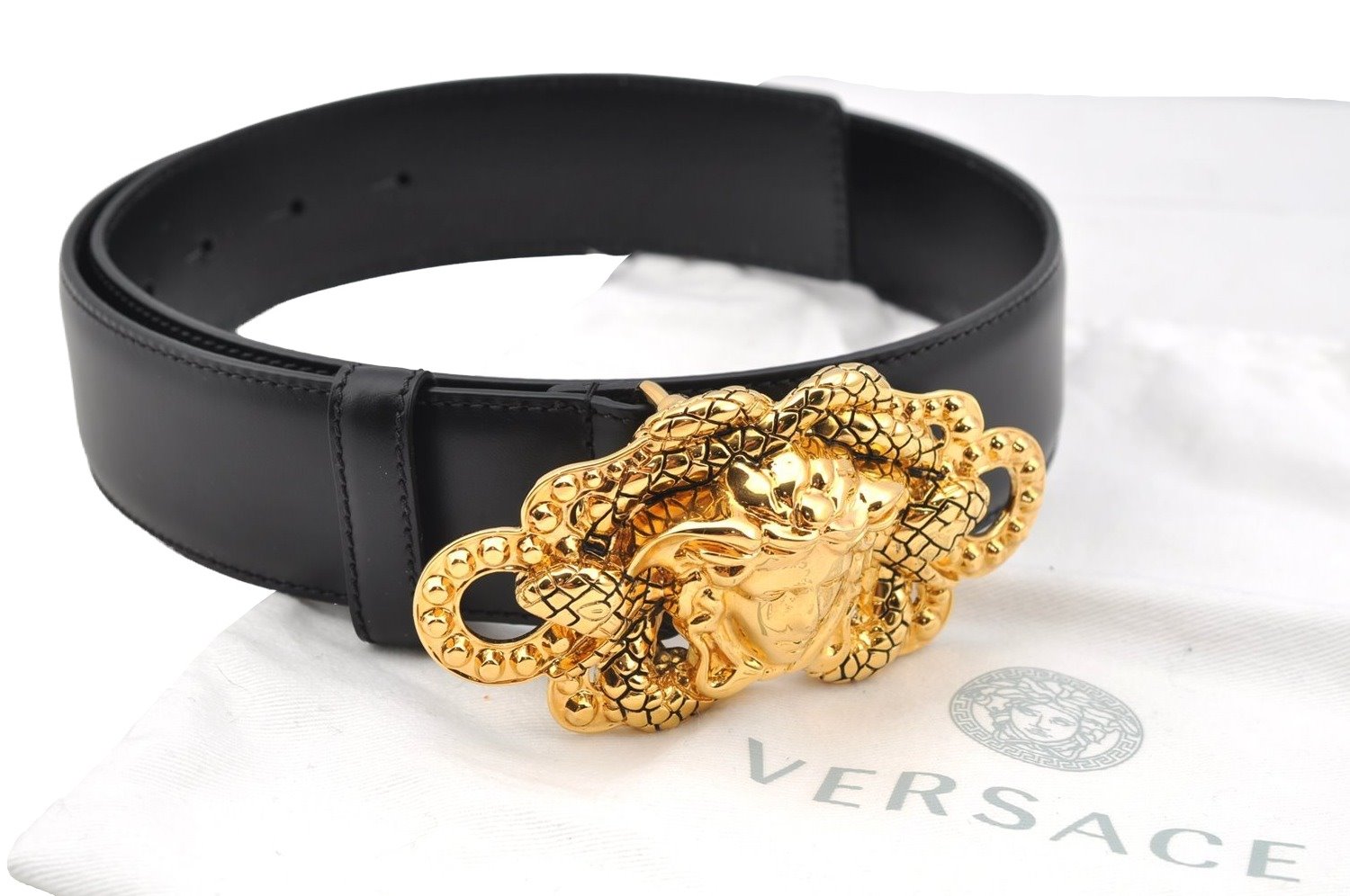 Authentic VERSACE Medusa Motif Belt Leather Size 75cm 29.5inches Black 2901I