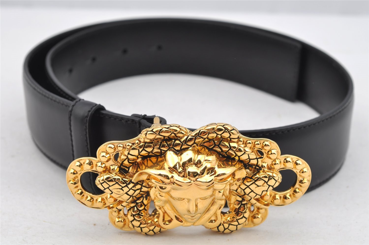 Authentic VERSACE Medusa Motif Belt Leather Size 75cm 29.5inches Black 2901I