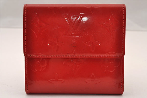 Auth Louis Vuitton Vernis Porte Monnaie Billets Cartes Credit Wallet Red 2902I