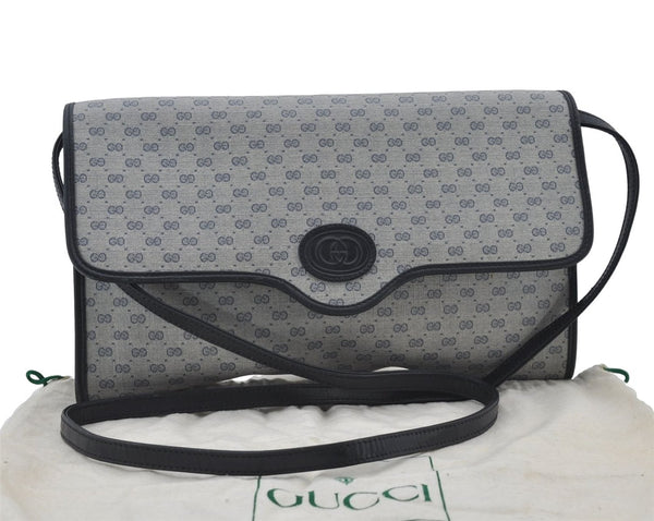 Authentic GUCCI Micro GG PVC Leather Shoulder Cross Body Bag Purse Navy 2903E