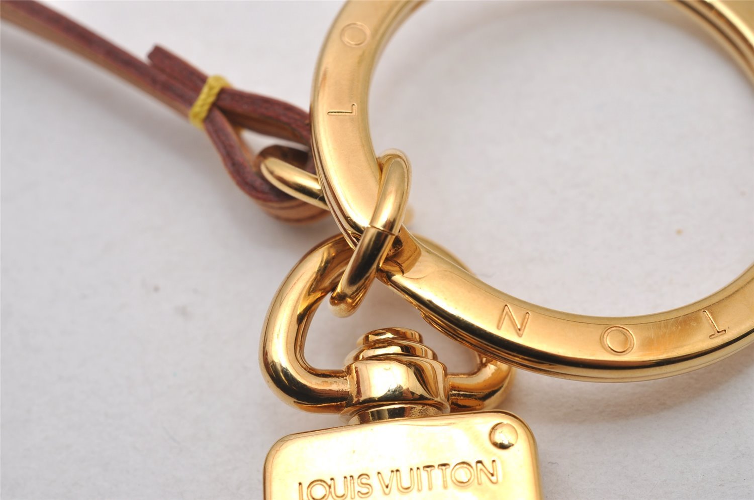 Authentic Louis Vuitton Bag Charm Key Ring Leather Strap Gold LV 2903I