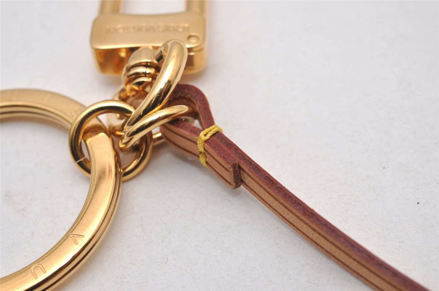 Authentic Louis Vuitton Bag Charm Key Ring Leather Strap Gold LV 2903I