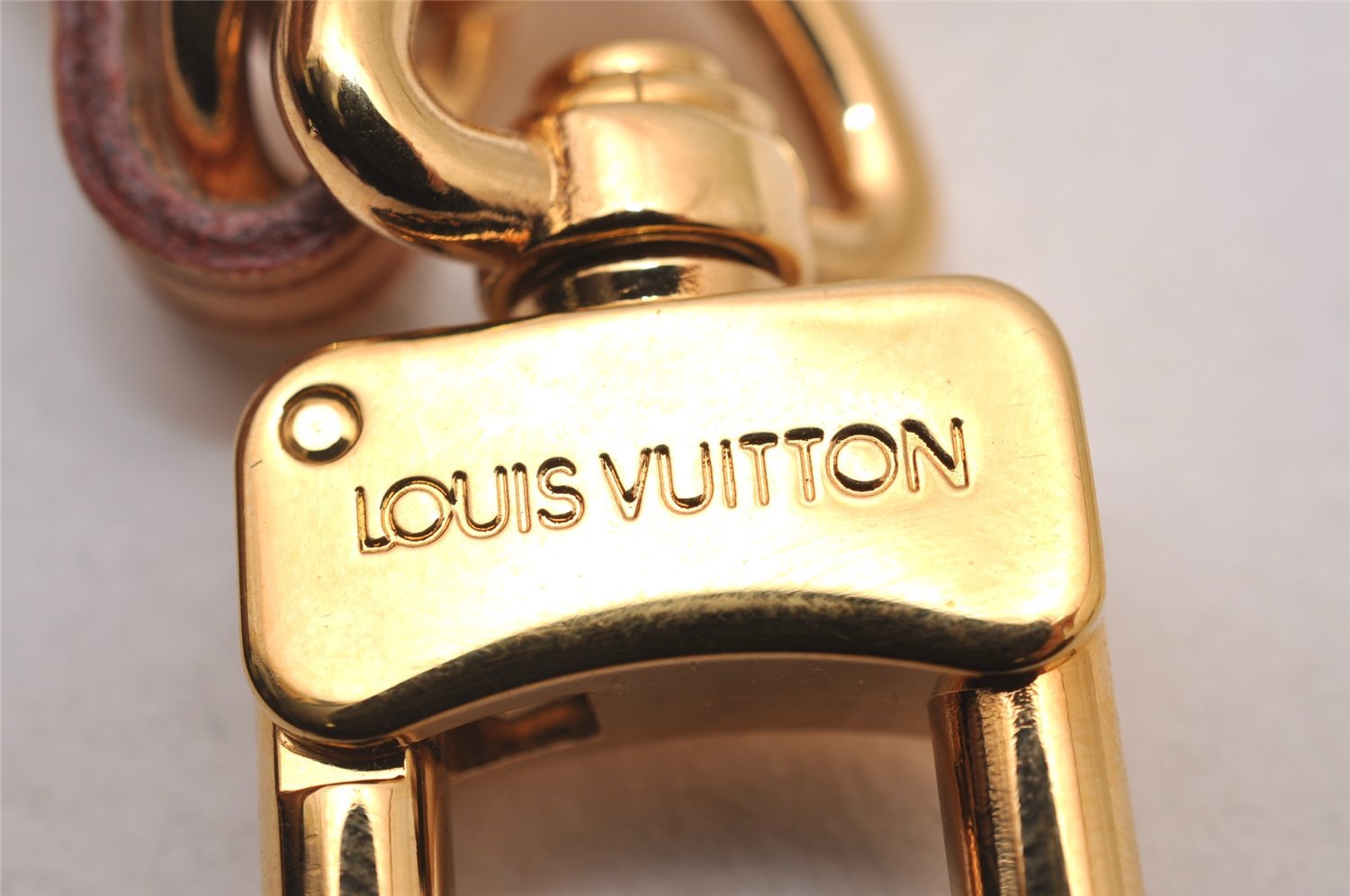 Authentic Louis Vuitton Bag Charm Key Ring Leather Strap Gold LV 2903I