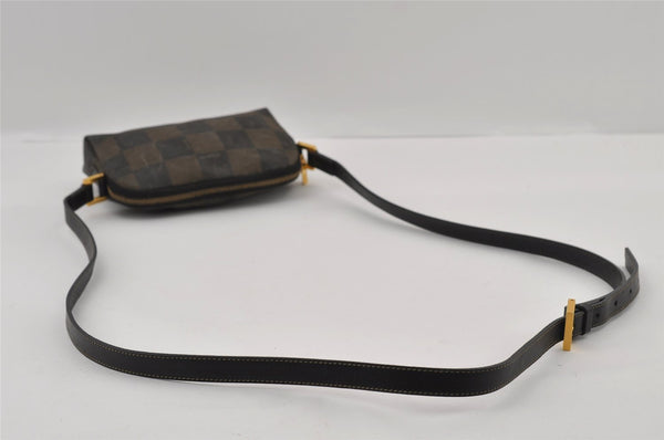 Authentic FENDI Pequin Check Shoulder Cross Bag PVC Leather Brown Black 2905I