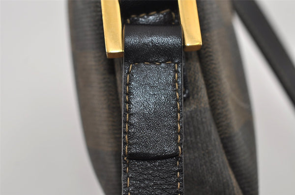 Authentic FENDI Pequin Check Shoulder Cross Bag PVC Leather Brown Black 2905I